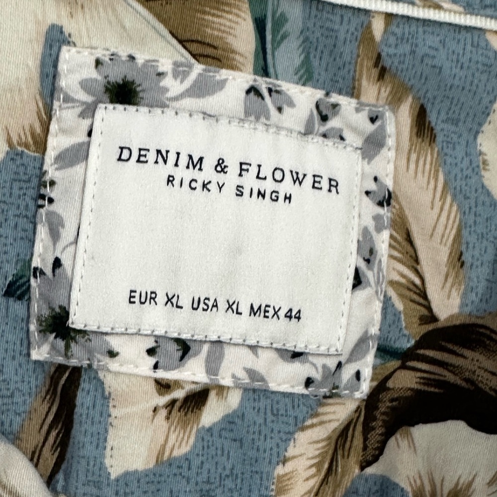 Denim & Flower Ricky Singh Blue Tropical Leaf Button Up Shirt Men’s XL - Picture 7 of 15